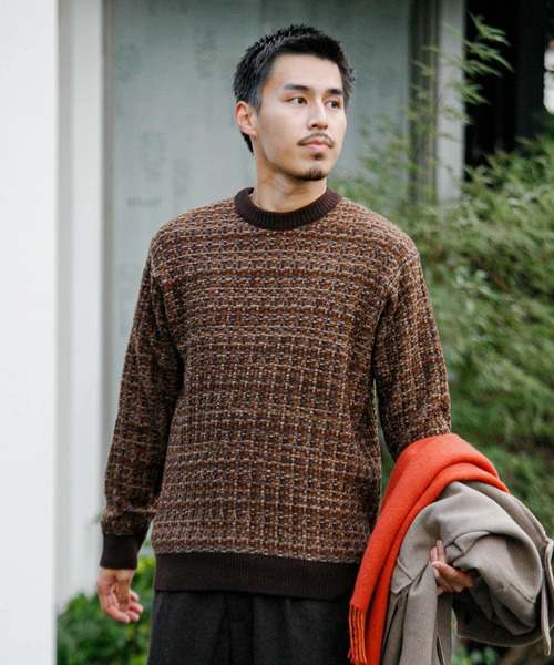 URBAN RESEARCH DOORS（アーバンリサーチドアーズ）の「ツイードライク ジャガードニット（ニット/セーター・メンズ・ブラック/ブラウン/ブルー・MEDIUM/LARGE）」の5枚目の写真