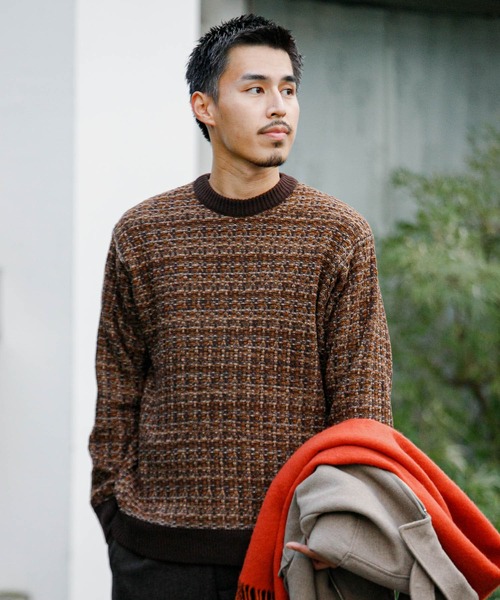 URBAN RESEARCH DOORS（アーバンリサーチドアーズ）の「ツイードライク ジャガードニット（ニット/セーター・メンズ・ブラック/ブラウン/ブルー・MEDIUM/LARGE）」の6枚目の写真