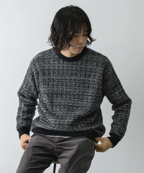 URBAN RESEARCH DOORS（アーバンリサーチドアーズ）の「ツイードライク ジャガードニット（ニット/セーター・メンズ・ブラック/ブラウン/ブルー・MEDIUM/LARGE）」の16枚目の写真