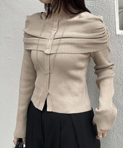 mline（エムライン）の「[mline]オフショルデザインリブニット（ニット/セーター・レディース・アイボリー/バーガンディー/ベージュ/チャコールグレー・FREE）」の3枚目の写真