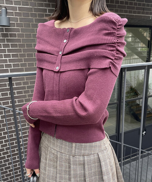 mline（エムライン）の「[mline]オフショルデザインリブニット（ニット/セーター・レディース・アイボリー/バーガンディー/ベージュ/チャコールグレー・FREE）」の4枚目の写真