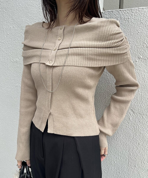 mline（エムライン）の「[mline]オフショルデザインリブニット（ニット/セーター・レディース・アイボリー/バーガンディー/ベージュ/チャコールグレー・FREE）」の19枚目の写真