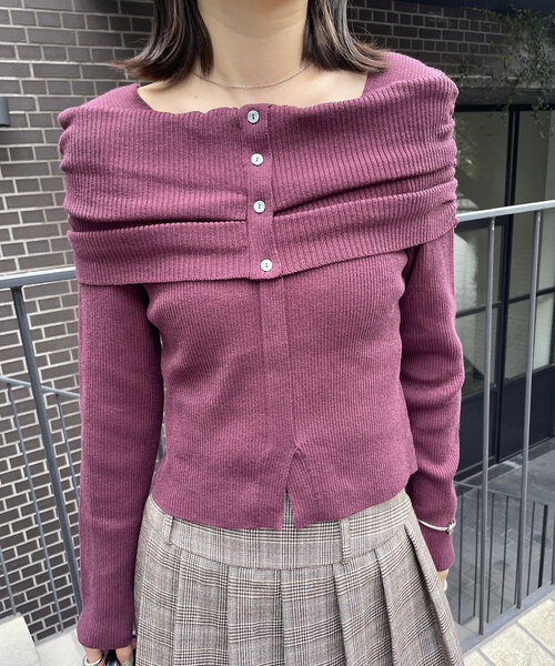 mline（エムライン）の「[mline]オフショルデザインリブニット（ニット/セーター・レディース・アイボリー/バーガンディー/ベージュ/チャコールグレー・FREE）」の13枚目の写真