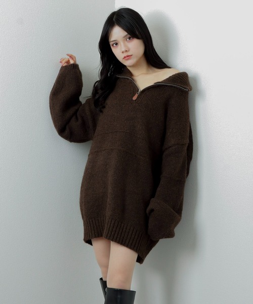 high neck half zip knit/ハイネックハーフジップニット（ニット