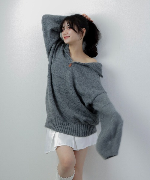 high neck half zip knit/ハイネックハーフジップニット（ニット