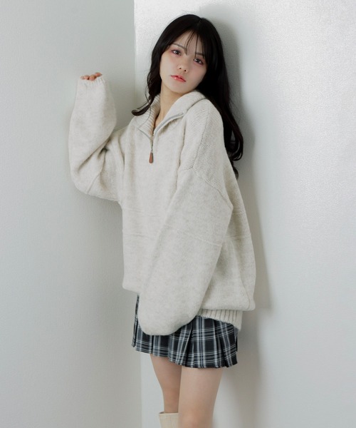 high neck half zip knit/ハイネックハーフジップニット（ニット