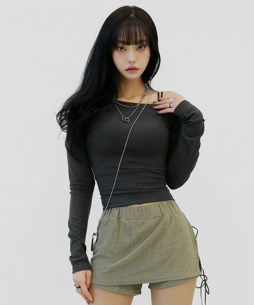 クロップド ワンショルダートップス（Tシャツ/カットソー）｜minsobi（ミンソビ）