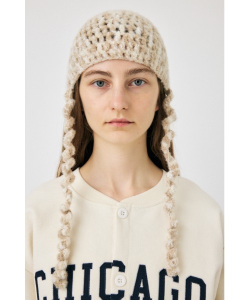 MOUSSY（マウジー）の「FLUFFY CROCHET HEAD キャップ（ニットキャップ/ビーニー・レディース・ベージュ/レッド・FREE）」の4枚目の写真