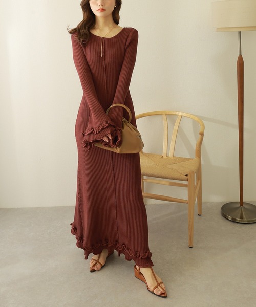 LAULEN（ローレン）の「back conscious tiered rib dress /バックコンシャス ティアード リブ ワンピース（ワンピース・レディース・モカ・FREE）」の2枚目の写真