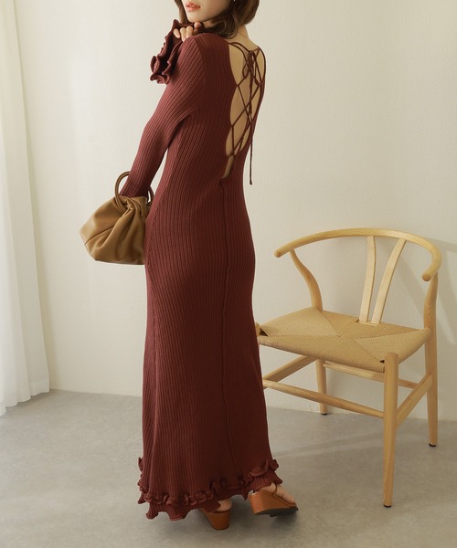 back conscious tiered rib dress /バックコンシャス ティアード