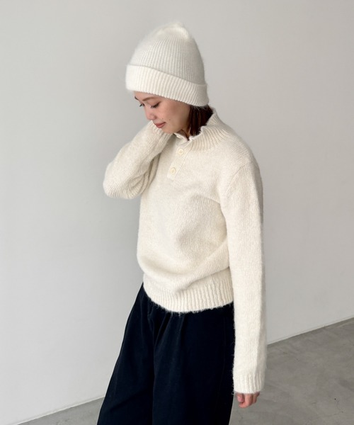 CANAL JEAN(キャナルジーン)の「El mar アンゴラ混シャギーニットCAP(ニットキャップ/ビーニー・レディース・イエロー/ブルー/チャコールグレー/ブラウン/ピンク/ホワイト・ONE SIZE)」の12枚目の写真