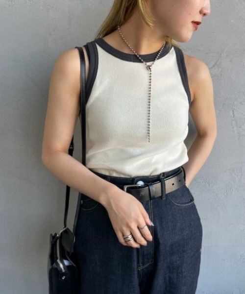 NOIR FABRIK（ヌワールファブリック）の「[NOIR FABRIK/ヌワールファブリック] コットンフライス アメリカンスリーブタンクトップ（タンクトップ・レディース・オフホワイト/サックスブルー/スミクロ/ナチュラル・0/1）」の3枚目の写真