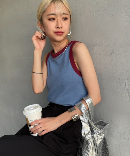 NOIR FABRIK（ヌワールファブリック）の「[NOIR FABRIK/ヌワールファブリック] コットンフライス アメリカンスリーブタンクトップ（タンクトップ・レディース・オフホワイト/サックスブルー/スミクロ/ナチュラル・0/1）」の4枚目の写真