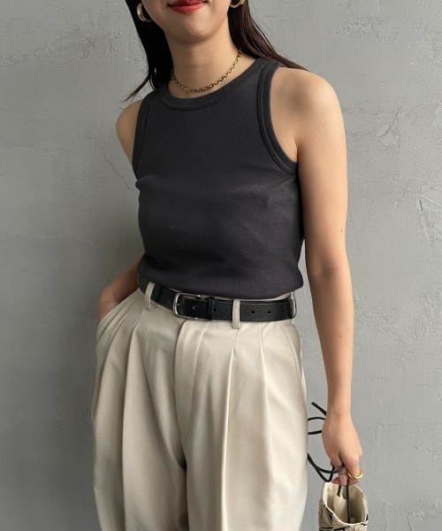 NOIR FABRIK（ヌワールファブリック）の「[NOIR FABRIK/ヌワールファブリック] コットンフライス アメリカンスリーブタンクトップ（タンクトップ・レディース・オフホワイト/サックスブルー/スミクロ/ナチュラル・0/1）」の2枚目の写真