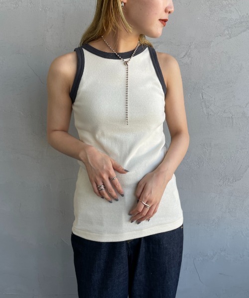 NOIR FABRIK（ヌワールファブリック）の「[NOIR FABRIK/ヌワールファブリック] コットンフライス アメリカンスリーブタンクトップ（タンクトップ・レディース・オフホワイト/サックスブルー/スミクロ/ナチュラル・0/1）」の21枚目の写真