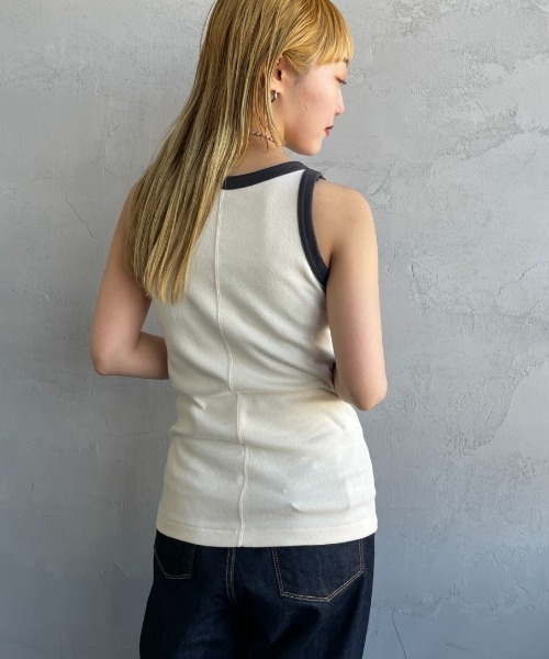 NOIR FABRIK（ヌワールファブリック）の「[NOIR FABRIK/ヌワールファブリック] コットンフライス アメリカンスリーブタンクトップ（タンクトップ・レディース・オフホワイト/サックスブルー/スミクロ/ナチュラル・0/1）」の19枚目の写真