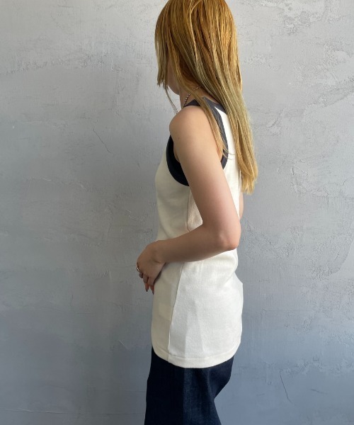 NOIR FABRIK（ヌワールファブリック）の「[NOIR FABRIK/ヌワールファブリック] コットンフライス アメリカンスリーブタンクトップ（タンクトップ・レディース・オフホワイト/サックスブルー/スミクロ/ナチュラル・0/1）」の17枚目の写真
