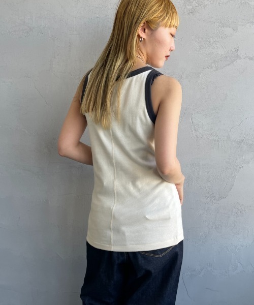 NOIR FABRIK（ヌワールファブリック）の「[NOIR FABRIK/ヌワールファブリック] コットンフライス アメリカンスリーブタンクトップ（タンクトップ・レディース・オフホワイト/サックスブルー/スミクロ/ナチュラル・0/1）」の16枚目の写真