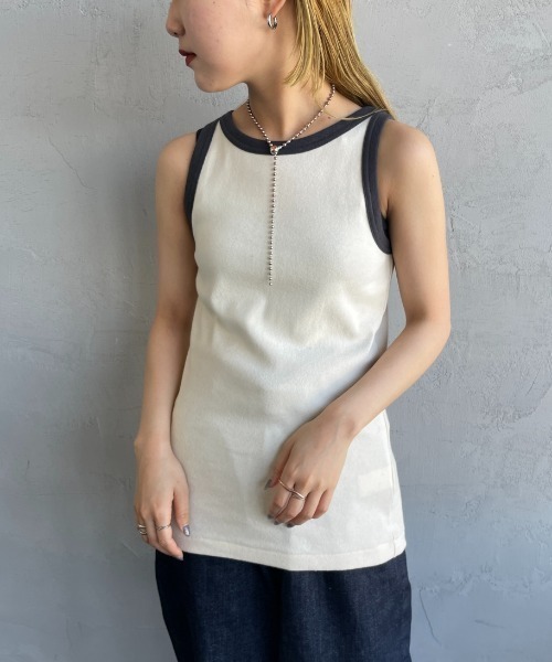 NOIR FABRIK（ヌワールファブリック）の「[NOIR FABRIK/ヌワールファブリック] コットンフライス アメリカンスリーブタンクトップ（タンクトップ・レディース・オフホワイト/サックスブルー/スミクロ/ナチュラル・0/1）」の18枚目の写真