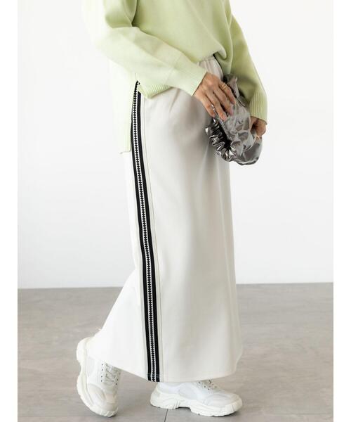 Lugnoncure（ルノンキュール）の「サイドラインナロースカート（スカート・レディース・オフホワイト/チャコールグレー/ブラック・F）」の3枚目の写真