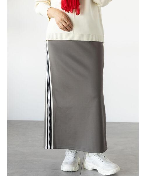 Lugnoncure（ルノンキュール）の「サイドラインナロースカート（スカート・レディース・オフホワイト/チャコールグレー/ブラック・F）」の2枚目の写真