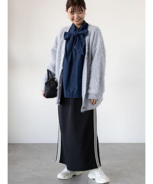 Lugnoncure（ルノンキュール）の「サイドラインナロースカート（スカート・レディース・オフホワイト/チャコールグレー/ブラック・F）」の19枚目の写真