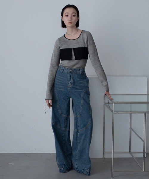 VACANCY（ヴァカンシー）の「ウェーブラインワイドデニム（デニムパンツ・レディース・ブラック/ブルー・SMALL/MEDIUM/LARGE）」の8枚目の写真