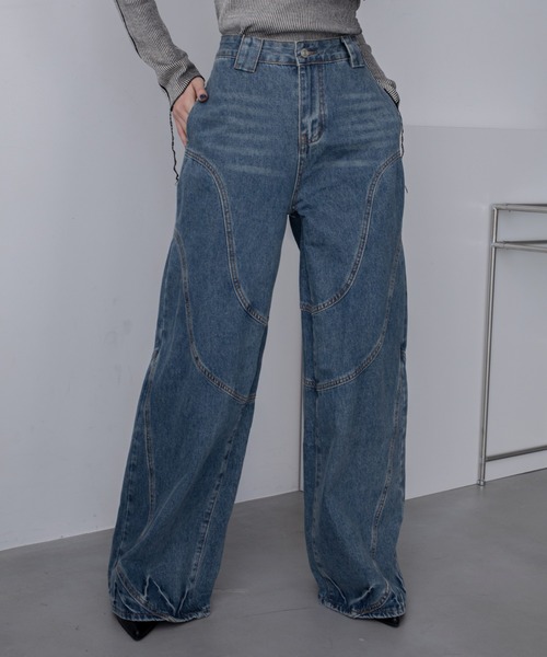 VACANCY（ヴァカンシー）の「ウェーブラインワイドデニム（デニムパンツ・レディース・ブラック/ブルー・SMALL/MEDIUM/LARGE）」の15枚目の写真