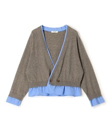 ファブリックコンビ ダブルボタンカーディガン