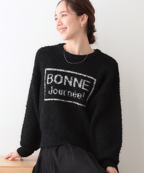 Cutie Blonde（キューティーブロンド）の「ゆるっと抜け感 カールヤーンロゴニット（ニット/セーター・レディース・ブラック/オフホワイト/ライトイエロー系・03/02/01/04）」の2枚目の写真