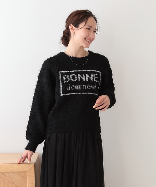 Cutie Blonde（キューティーブロンド）の「ゆるっと抜け感 カールヤーンロゴニット（ニット/セーター・レディース・ブラック/オフホワイト/ライトイエロー系・03/02/01/04）」の21枚目の写真