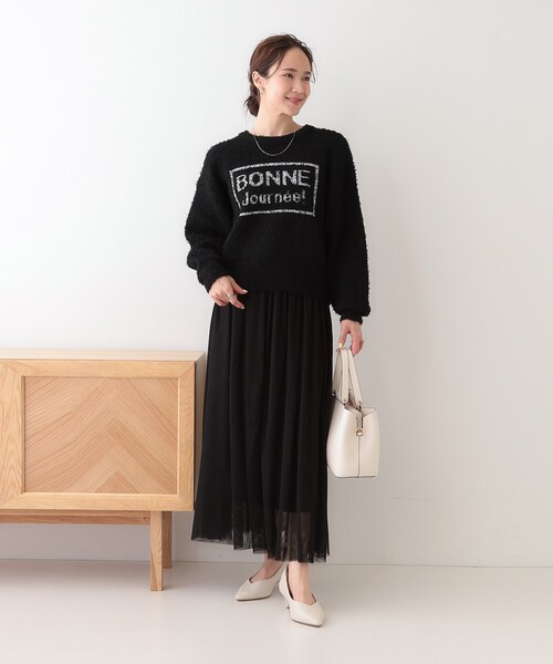 Cutie Blonde（キューティーブロンド）の「ゆるっと抜け感 カールヤーンロゴニット（ニット/セーター・レディース・ブラック/オフホワイト/ライトイエロー系・03/02/01/04）」の19枚目の写真