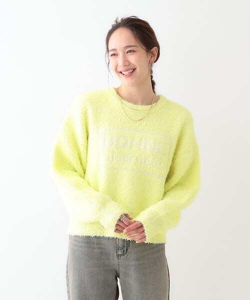 Cutie Blonde（キューティーブロンド）の「ゆるっと抜け感 カールヤーンロゴニット（ニット/セーター・レディース・ブラック/オフホワイト/ライトイエロー系・03/02/01/04）」の17枚目の写真