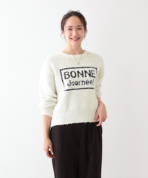 Cutie Blonde（キューティーブロンド）の「ゆるっと抜け感 カールヤーンロゴニット（ニット/セーター・レディース・ブラック/オフホワイト/ライトイエロー系・03/02/01/04）」の13枚目の写真