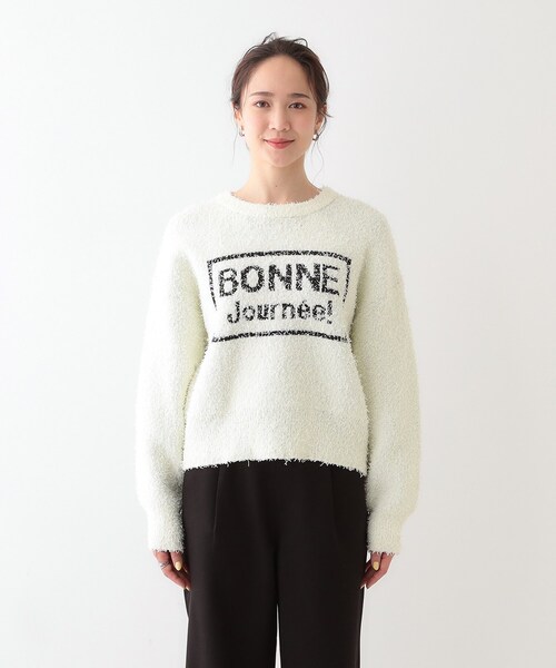 Cutie Blonde（キューティーブロンド）の「ゆるっと抜け感 カールヤーンロゴニット（ニット/セーター・レディース・ブラック/オフホワイト/ライトイエロー系・03/02/01/04）」の9枚目の写真