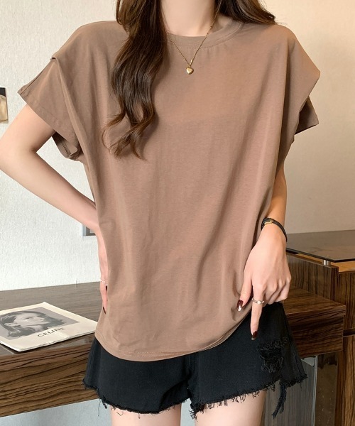 SEU(エスイーユー)の「レディース タックスリーブTシャツ コンパクトシルエット ベーシック 韓国風(Tシャツ/カットソー・レディース・ホワイト/ブラウン/ブラック/グレー・フリー)」の4枚目の写真