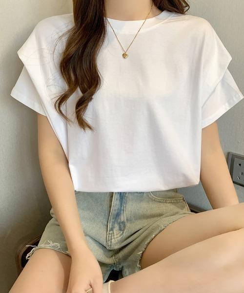 SEU(エスイーユー)の「レディース タックスリーブTシャツ コンパクトシルエット ベーシック 韓国風(Tシャツ/カットソー・レディース・ホワイト/ブラウン/ブラック/グレー・フリー)」の12枚目の写真