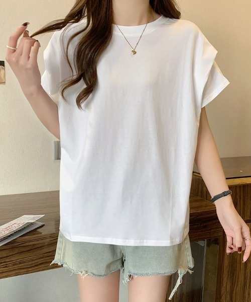 SEU(エスイーユー)の「レディース タックスリーブTシャツ コンパクトシルエット ベーシック 韓国風(Tシャツ/カットソー・レディース・ホワイト/ブラウン/ブラック/グレー・フリー)」の13枚目の写真