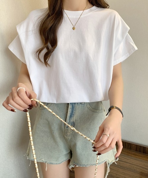SEU(エスイーユー)の「レディース タックスリーブTシャツ コンパクトシルエット ベーシック 韓国風(Tシャツ/カットソー・レディース・ホワイト/ブラウン/ブラック/グレー・フリー)」の15枚目の写真