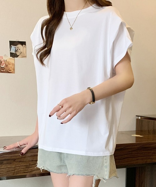SEU(エスイーユー)の「レディース タックスリーブTシャツ コンパクトシルエット ベーシック 韓国風(Tシャツ/カットソー・レディース・ホワイト/ブラウン/ブラック/グレー・フリー)」の16枚目の写真