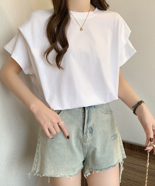 SEU(エスイーユー)の「レディース タックスリーブTシャツ コンパクトシルエット ベーシック 韓国風(Tシャツ/カットソー・レディース・ホワイト/ブラウン/ブラック/グレー・フリー)」の17枚目の写真
