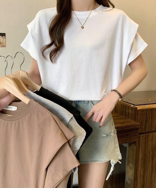 SEU(エスイーユー)の「レディース タックスリーブTシャツ コンパクトシルエット ベーシック 韓国風(Tシャツ/カットソー・レディース・ホワイト/ブラウン/ブラック/グレー・フリー)」の18枚目の写真