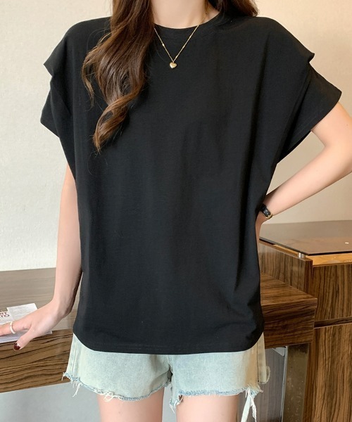 SEU(エスイーユー)の「レディース タックスリーブTシャツ コンパクトシルエット ベーシック 韓国風(Tシャツ/カットソー・レディース・ホワイト/ブラウン/ブラック/グレー・フリー)」の19枚目の写真