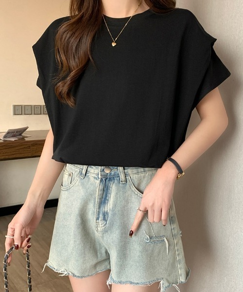 SEU(エスイーユー)の「レディース タックスリーブTシャツ コンパクトシルエット ベーシック 韓国風(Tシャツ/カットソー・レディース・ホワイト/ブラウン/ブラック/グレー・フリー)」の20枚目の写真