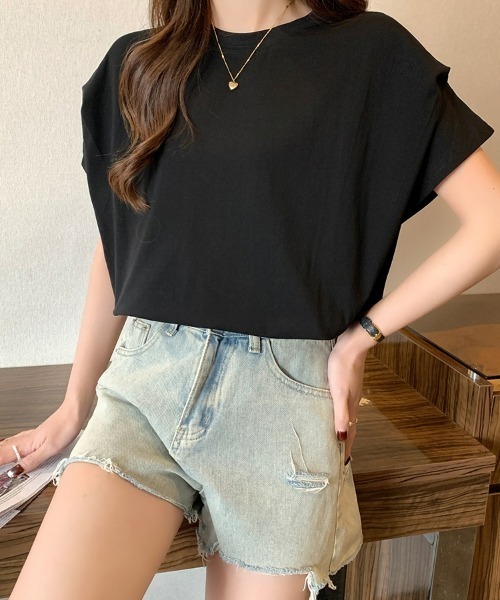 SEU(エスイーユー)の「レディース タックスリーブTシャツ コンパクトシルエット ベーシック 韓国風(Tシャツ/カットソー・レディース・ホワイト/ブラウン/ブラック/グレー・フリー)」の22枚目の写真