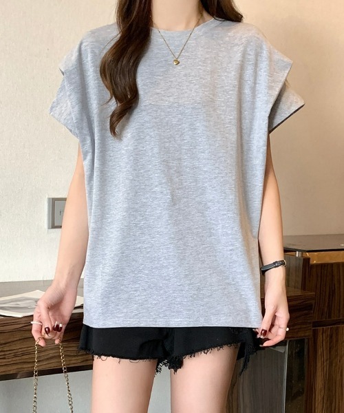 SEU(エスイーユー)の「レディース タックスリーブTシャツ コンパクトシルエット ベーシック 韓国風(Tシャツ/カットソー・レディース・ホワイト/ブラウン/ブラック/グレー・フリー)」の7枚目の写真