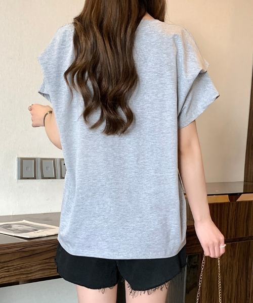 SEU(エスイーユー)の「レディース タックスリーブTシャツ コンパクトシルエット ベーシック 韓国風(Tシャツ/カットソー・レディース・ホワイト/ブラウン/ブラック/グレー・フリー)」の8枚目の写真