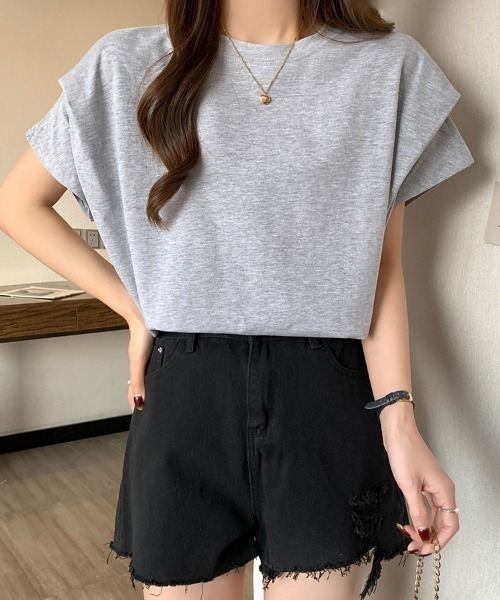 SEU(エスイーユー)の「レディース タックスリーブTシャツ コンパクトシルエット ベーシック 韓国風(Tシャツ/カットソー・レディース・ホワイト/ブラウン/ブラック/グレー・フリー)」の9枚目の写真