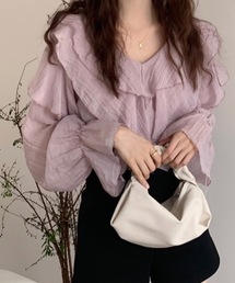 シフォンフリルカラーブラウス