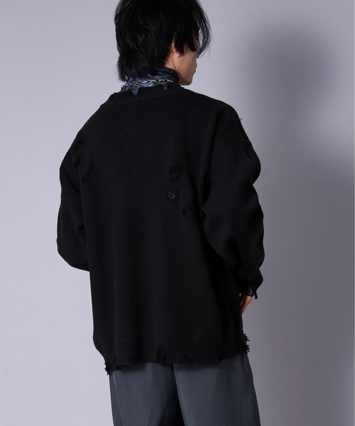 Ellno Loset(エルノロゼット)の「ルーズダメージカーディガン(カーディガン/ボレロ・メンズ・ブラック/アイボリー・SMALL/LARGE/MEDIUM)」の5枚目の写真